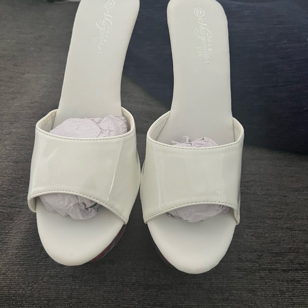White Minimalist Mules with Wide Strap